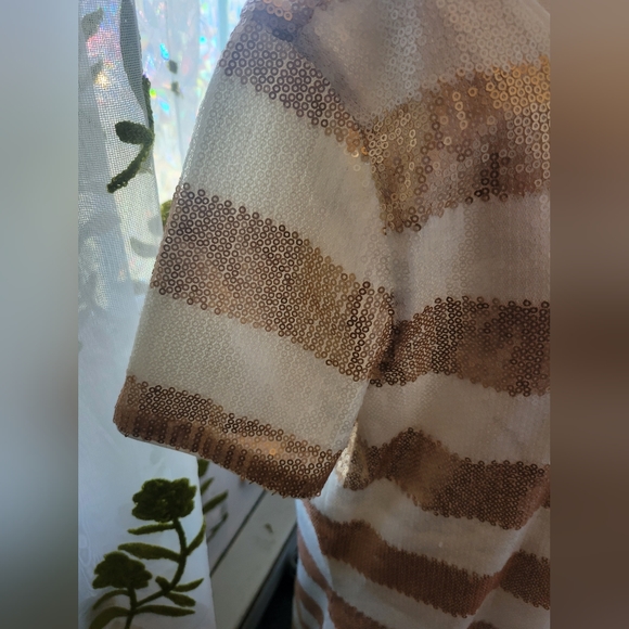 Forever 21 gold & cream striped sequins mini t-shirt dress S - Picture 5 of 12